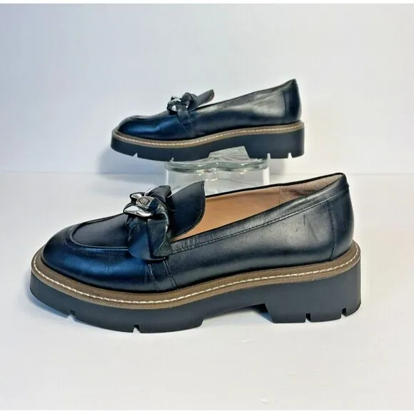 Nordstrom Chunky Women 7.5 Leather Platform Loafers Hipster 90s Chain Preppy