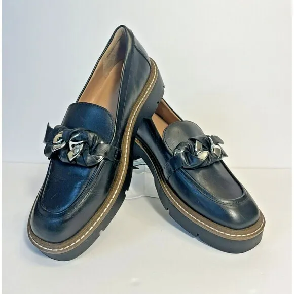 Nordstrom Chunky Women 7.5 Leather Platform Loafers Hipster 90s Chain Preppy