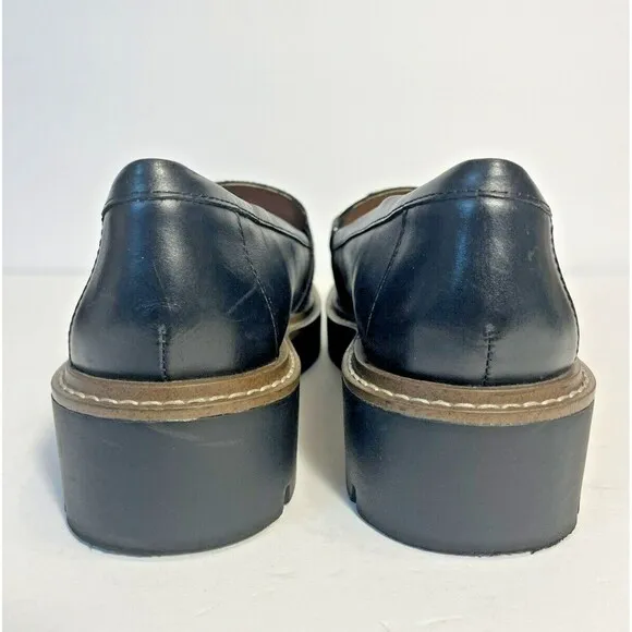 Nordstrom Chunky Women 7.5 Leather Platform Loafers Hipster 90s Chain Preppy