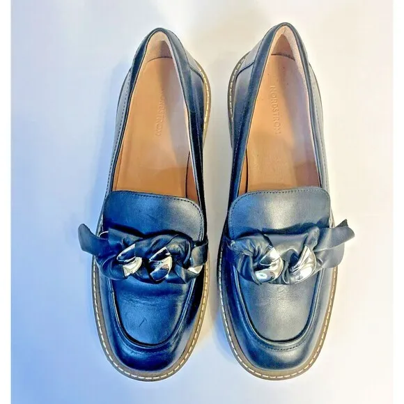 Nordstrom Chunky Women 7.5 Leather Platform Loafers Hipster 90s Chain Preppy