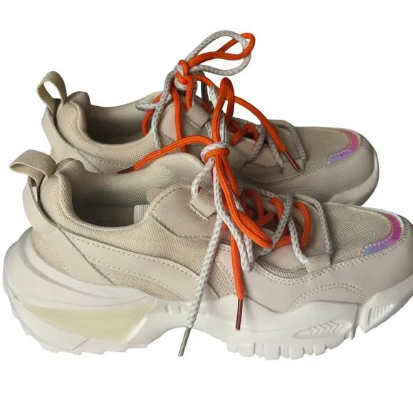 Nova Y2K Chunky Style SportySpice Platform BeigeWhite Reflective Sneakers Size 8