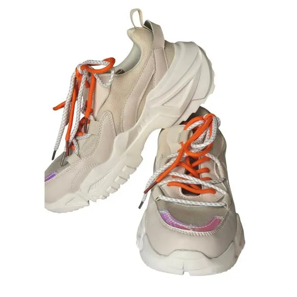 Nova Y2K Chunky Style SportySpice Platform BeigeWhite Reflective Sneakers Size 8