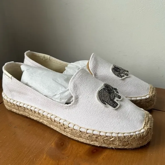 NWB Soludos Elephant Beaded Smoking Slipper Slip On Espadrilles White 7.5