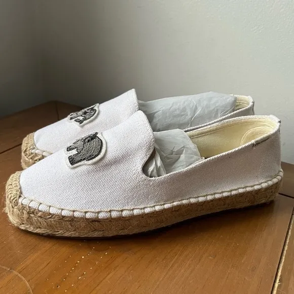 NWB Soludos Elephant Beaded Smoking Slipper Slip On Espadrilles White 7.5