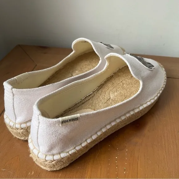 NWB Soludos Elephant Beaded Smoking Slipper Slip On Espadrilles White 7.5