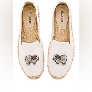 NWB Soludos Elephant Beaded Smoking Slipper Slip On Espadrilles White 7.5