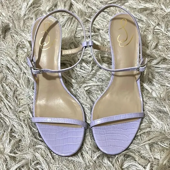 NWOB Sam Edelman Doran Misty Lilac Croc Leather Strappy Heeled Sandals Size 9.5