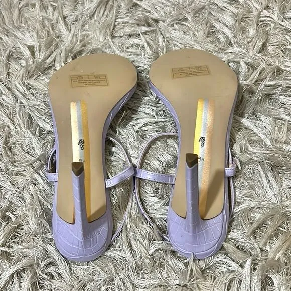 NWOB Sam Edelman Doran Misty Lilac Croc Leather Strappy Heeled Sandals Size 9.5