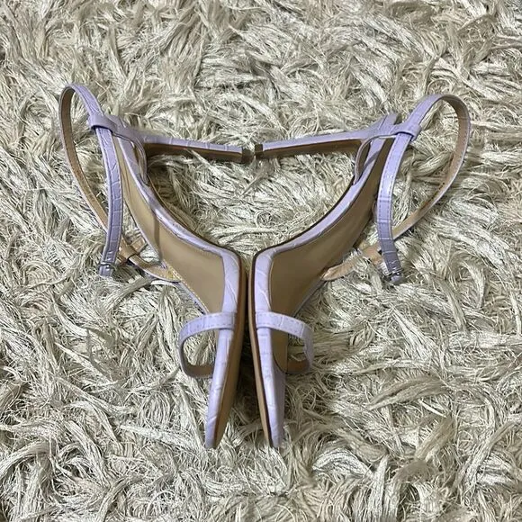 NWOB Sam Edelman Doran Misty Lilac Croc Leather Strappy Heeled Sandals Size 9.5