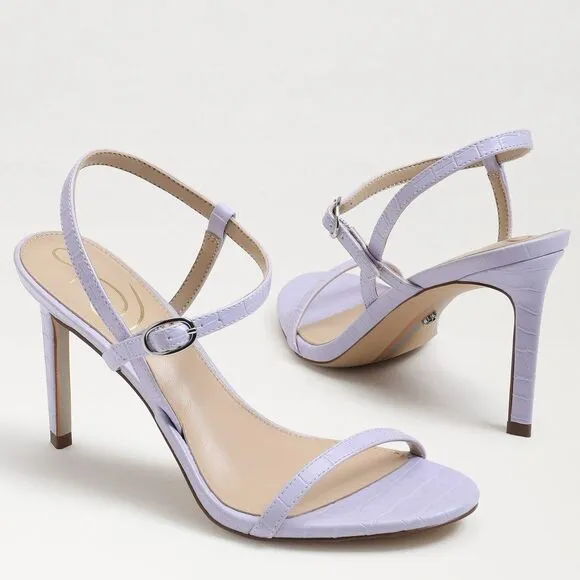 NWOB Sam Edelman Doran Misty Lilac Croc Leather Strappy Heeled Sandals Size 9.5