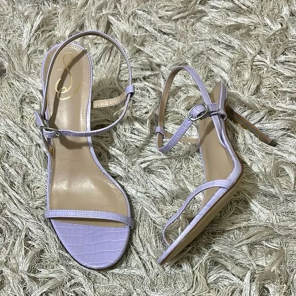 NWOB Sam Edelman Doran Misty Lilac Croc Leather Strappy Heeled Sandals Size 9.5