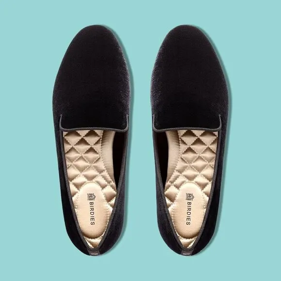 NWOT Birdies The Starling Flats 7 black velvet loafers