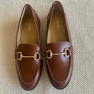 NWOT J. Crew Loafers Cognac Brown Faux Leather Gold Horse-bit Detail, Size 8