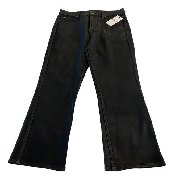 NWT 7 for all mankind High Waist Slim Kick Jeans in Coated Black Size 32‎