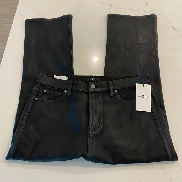 NWT 7 for all mankind High Waist Slim Kick Jeans in Coated Black Size 32‎
