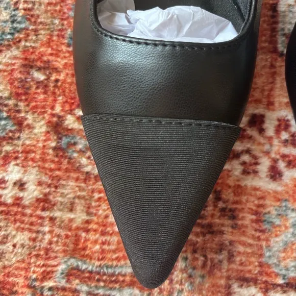 NWT C. Paravano Black Leather Slingback Flats with Grosgrain Cap Toe