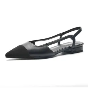 NWT C. Paravano Black Leather Slingback Flats with Grosgrain Cap Toe