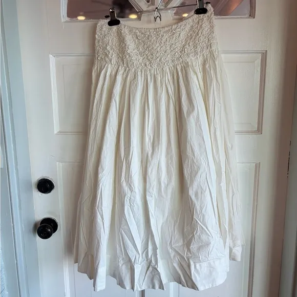 Nwt Free People Carino Set Smocked White Combo Top Midi Skirt Ivory