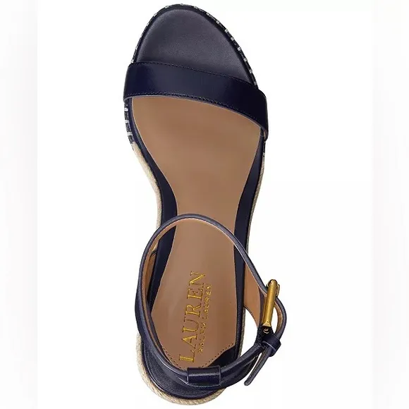 NWT Lauren Ralph Lauren Hilarie Burnished Leather Espadrille Platform Wedge