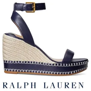 NWT Lauren Ralph Lauren Hilarie Burnished Leather Espadrille Platform Wedge
