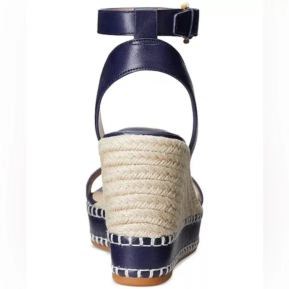 NWT Lauren Ralph Lauren Hilarie Burnished Leather Espadrille Platform Wedge