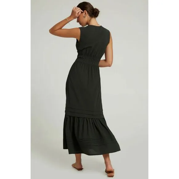 NWT Pampelone Sienna Sleeveless Tiered Cotton Green Boho Maxi Dress