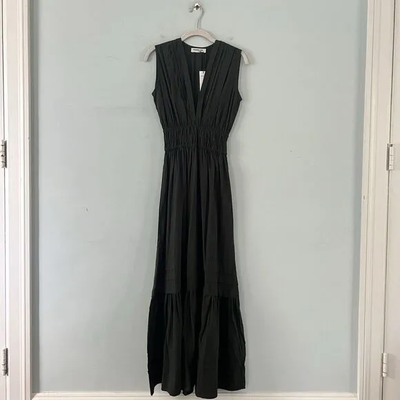 NWT Pampelone Sienna Sleeveless Tiered Cotton Green Boho Maxi Dress