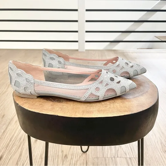 NWT size 6 silver and gray studded pointed toe flats