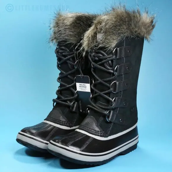 NWT!  Sorel Joan of Arctic Faux Fur Waterproof Snow Boot in Black, Size 5.5
