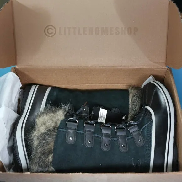 NWT! Sorel Joan of Arctic Faux Fur Waterproof Snow Boot in Black, Size 7