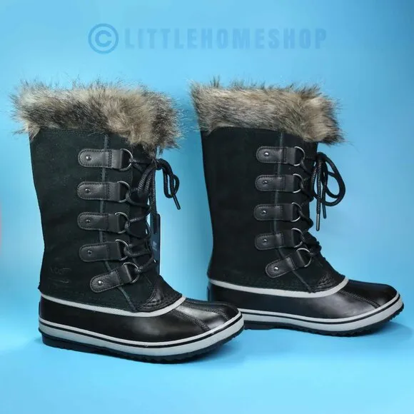 NWT! Sorel Joan of Arctic Faux Fur Waterproof Snow Boot in Black, Size 7