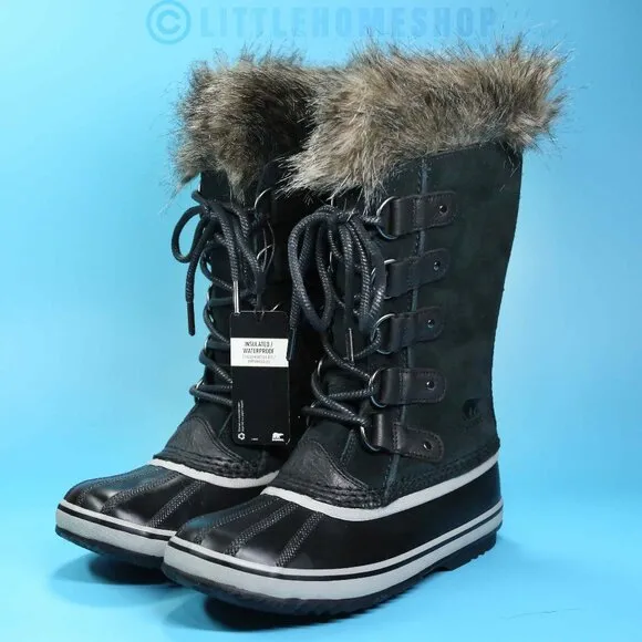 NWT! Sorel Joan of Arctic Faux Fur Waterproof Snow Boot in Black, Size 7