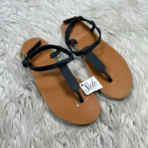 NWT Sseko Women's Black Leather T-Strap Flat Sandals