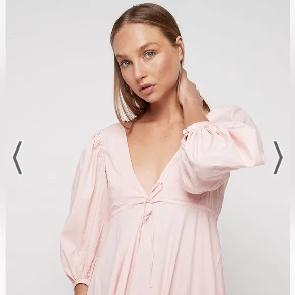 NWT STAUD Amaretti Cotton poplin midi dress puff sleeve v neck maxi size small
