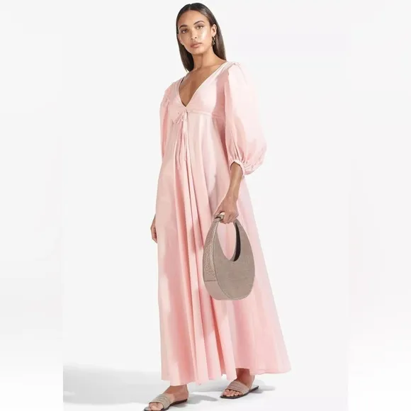 NWT STAUD Amaretti Cotton poplin midi dress puff sleeve v neck maxi size small