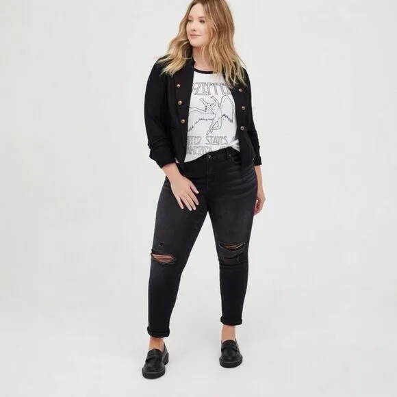NWT Torrid (2X) Military Jacket - Luxe Ponte Black Blazer w/ Buttons &amp; pockets