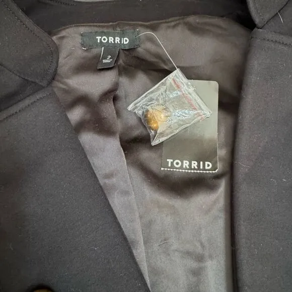 NWT Torrid (2X) Military Jacket - Luxe Ponte Black Blazer w/ Buttons &amp; pockets