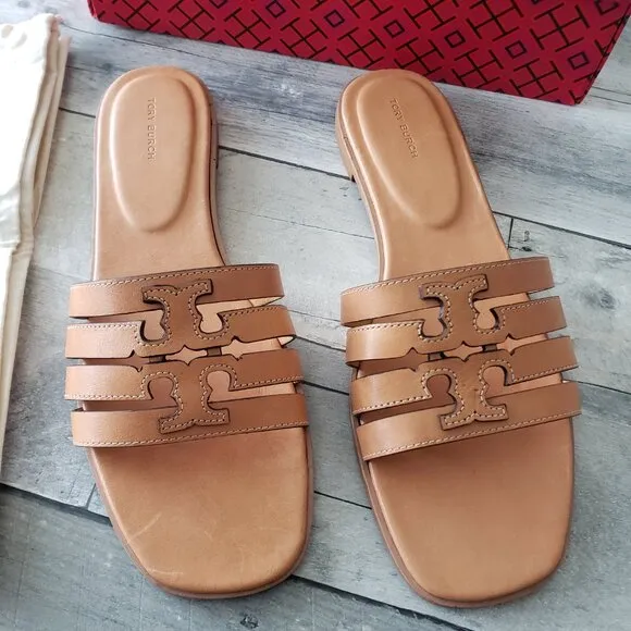 NWT – Tory Burch Ines Cage Slide Vachetta Leather – Size 11