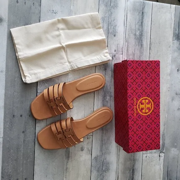 NWT – Tory Burch Ines Cage Slide Vachetta Leather – Size 11