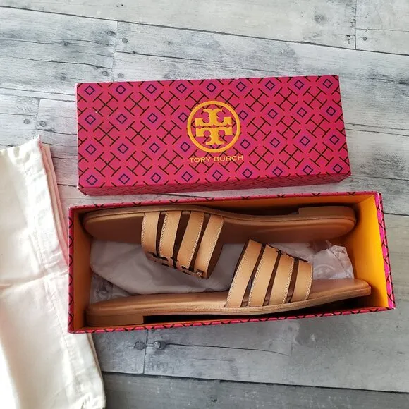 NWT – Tory Burch Ines Cage Slide Vachetta Leather – Size 11