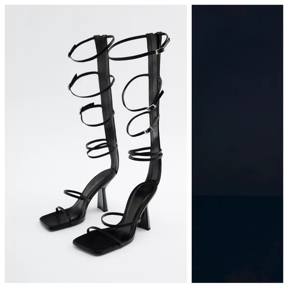 NWT. Zara Black Strappy Heeled Sandals. Size 6.