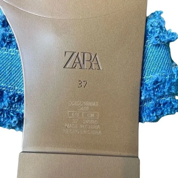 NWT Zara Blue Denim Flat Buckled Sandals 37 6.5