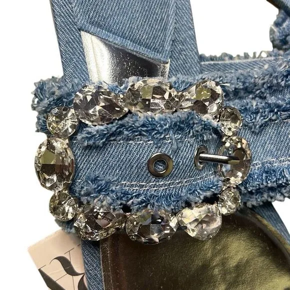 NWT Zara Blue Denim Flat Buckled Sandals 37 6.5