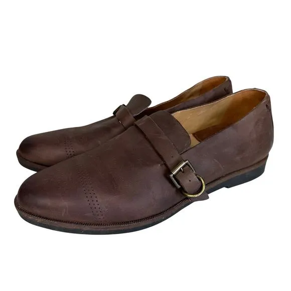 Olukai Haili Loafers/Shoe WMN US10 Brown Leather Slip On Flats Buckle Almond Toe