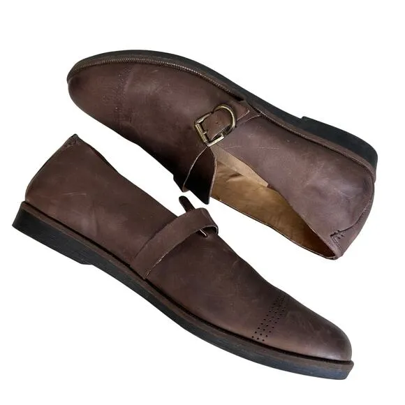 Olukai Haili Loafers/Shoe WMN US10 Brown Leather Slip On Flats Buckle Almond Toe