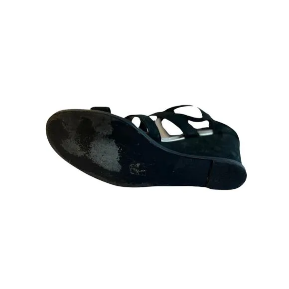 OPENING CEREMONY Black Leather Strappy Snap Button Wedge Sandal Size 7.5 /38