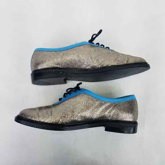 Opening Ceremony Oxfords Women's 9.5 EU 41 Blue Silver Glitter Lace Up Loafers
