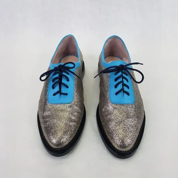 Opening Ceremony Oxfords Women's 9.5 EU 41 Blue Silver Glitter Lace Up Loafers