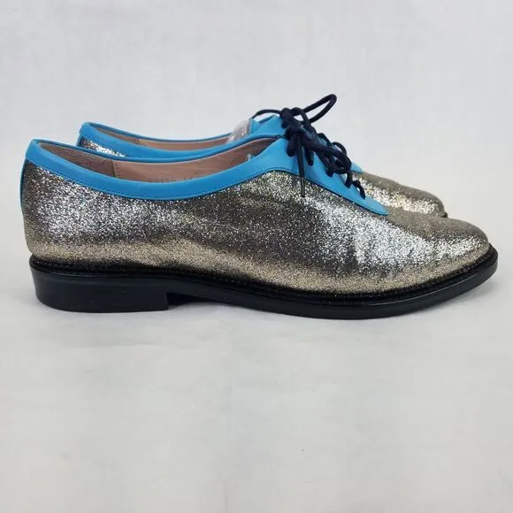 Opening Ceremony Oxfords Women's 9.5 EU 41 Blue Silver Glitter Lace Up Loafers
