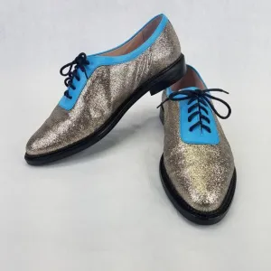 Opening Ceremony Oxfords Women's 9.5 EU 41 Blue Silver Glitter Lace Up Loafers